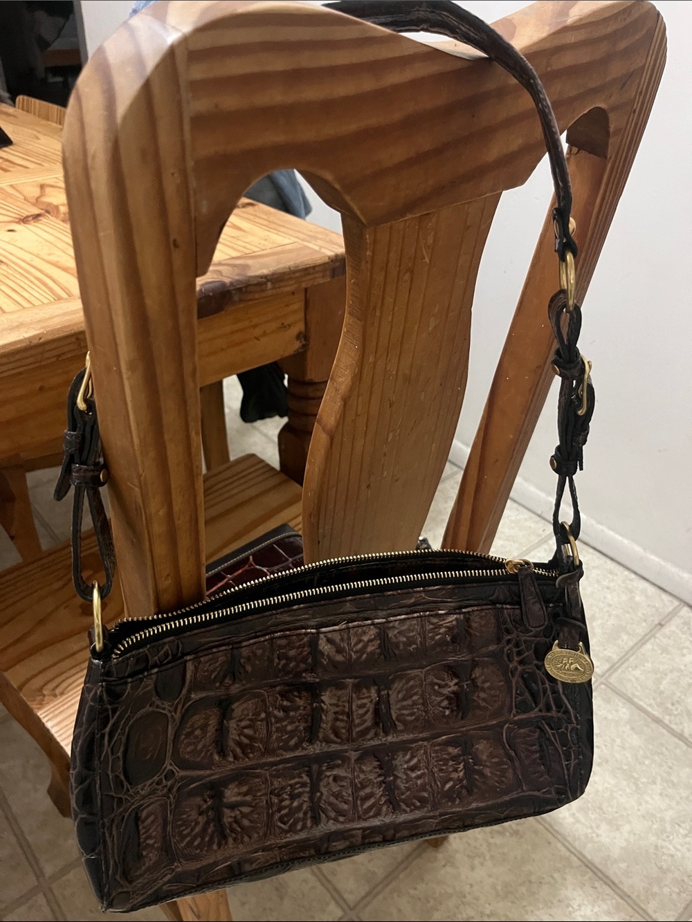BRAHMIN VINTAGE Espresso Brown Croc Emboss Leather Shoulder Bag Limited Edition - Picture 13 of 14